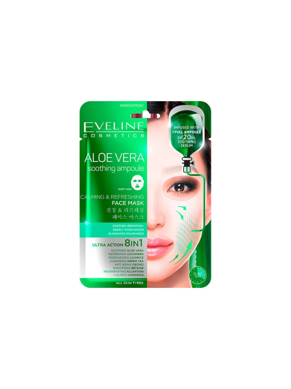 Eveline Aloe Vera 8in1 kalmerend en verfrissend gezichtsmasker in een vel, 1 stuk