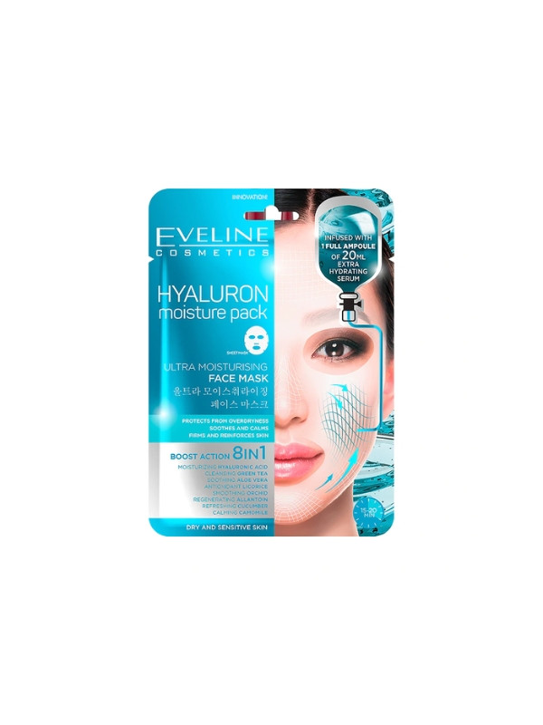 Eveline Hyaluron 8in1 ultra-hydraterend gezichtsmasker in een vel, 1 stuk