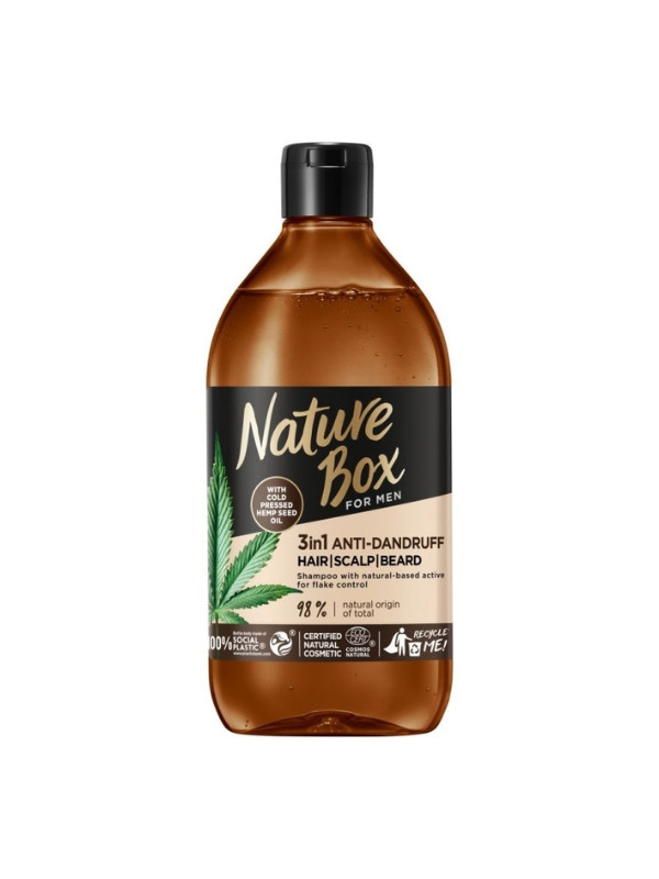 Nature Box For Men 3in1 anti-roos Shampoo voor haar, hoofdhuid en baard Hennep 385 ml