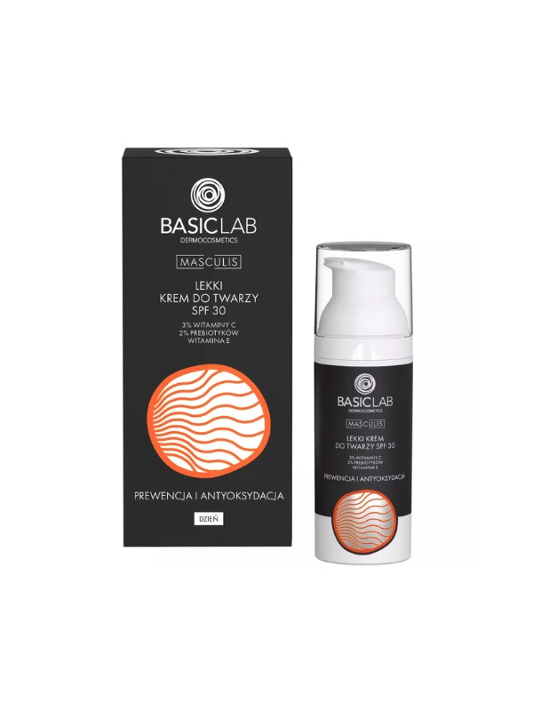 BasicLab Masculis light Gezichtscrème SPF30 Preventie en antioxidant 3% Vitamine C en 2% Prebiotica 50 ml