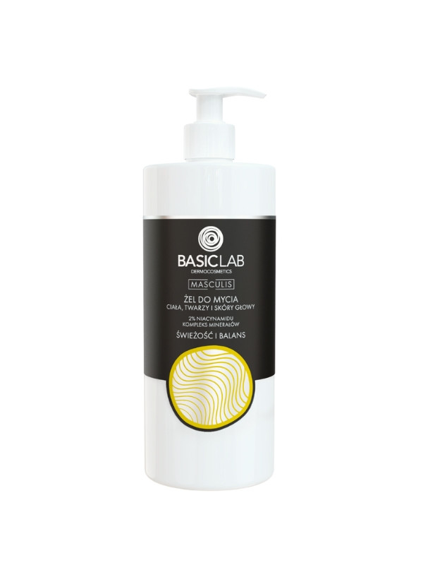 BasicLab Masculis Gel voor het wassen van lichaam, gezicht en hoofdhuid Frisheid en balans 500 ml