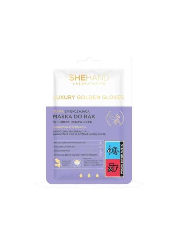 SheHand Luxury Golden Gloves Gold Softening Hand Mask in Form von Handschuhen, 1 Paar