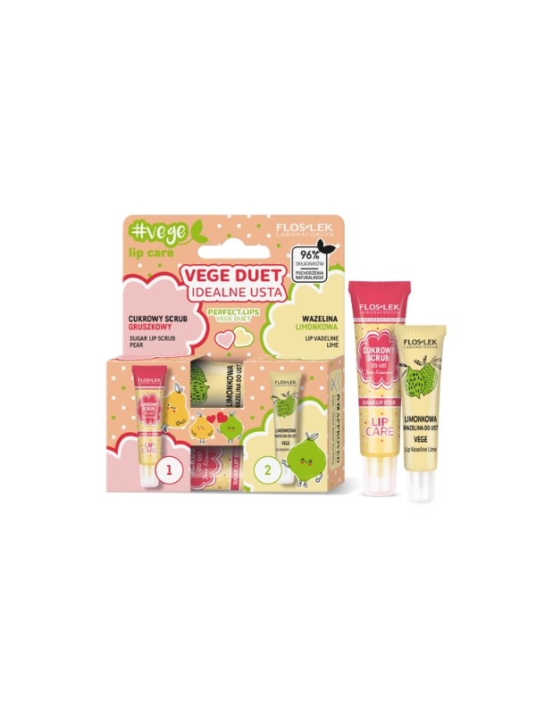 Floslek Vege Duet Perfect Lips: sugar lip scrub Pear + lime Vaseline for lips