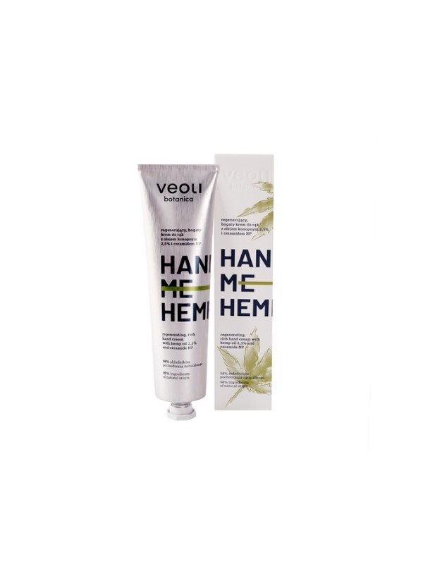 Veoli Botanica Hand Me Hemp rijke regenererende handcrème met hennepolie 2,5%  75 ml