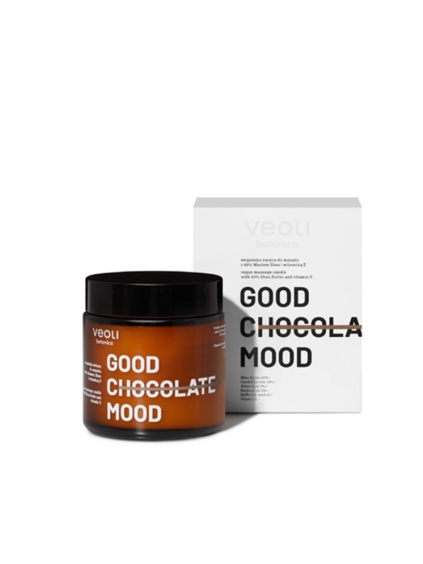 Veoli Botanica Good Chocolate Mood vegan body massage candle with 40% Shea butter and vitamin E 100 ml