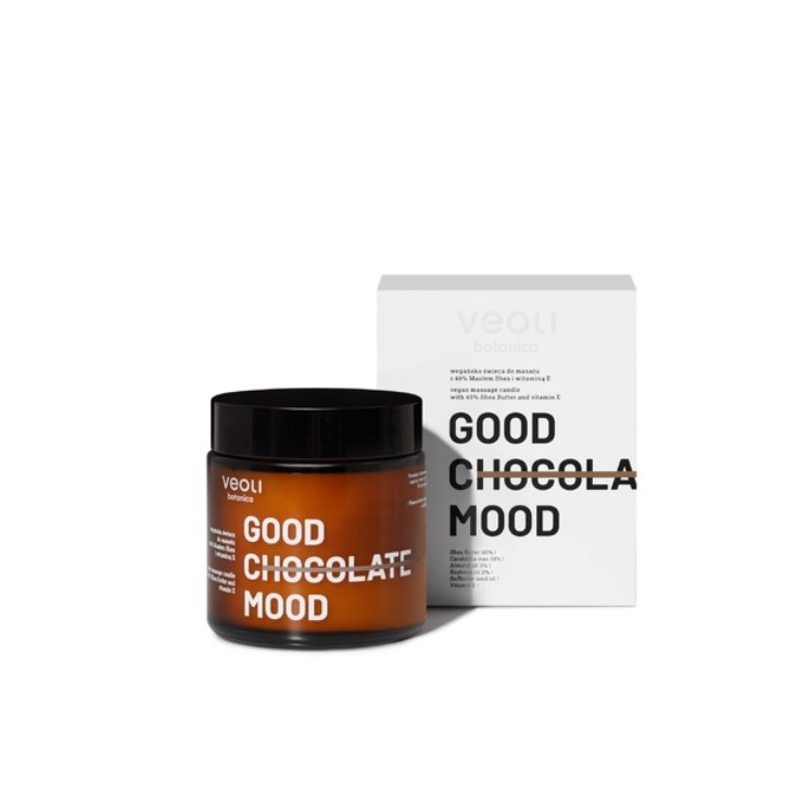 Veoli Botanica Good Chocolate Mood vegan lichaamsmassagekaars met 40% Sheaboter en vitamine E 100 ml