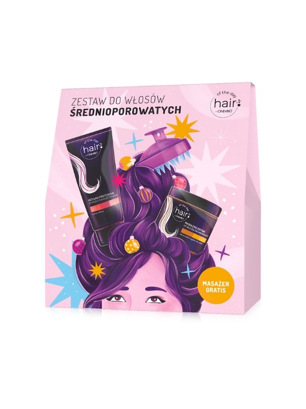 OnlyBio Hair of the day Set for medium porosity hair: Conditioner + Mask + Massager Gratis