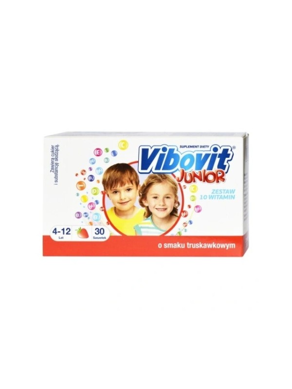 Vibovit Junior Vitaminen voor kinderen van 4 tot 12 jaar, aardbeiensmaak, 30 zakjes