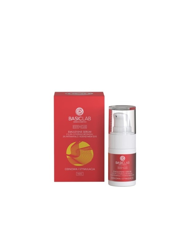 BasicLab Esteticus Emulsie Serum met 0,3% zuivere retinol, 3% vitamine C en co-enzym Q10 15 ml