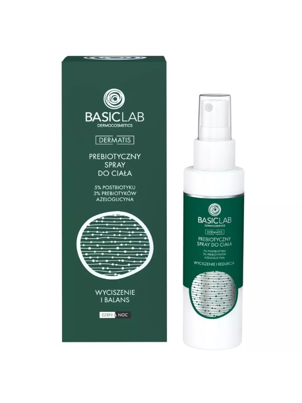 BasicLab Dermatis präbiotisches Körperspray 5 % Postbiotikum, 3 % Präbiotika 100 ml