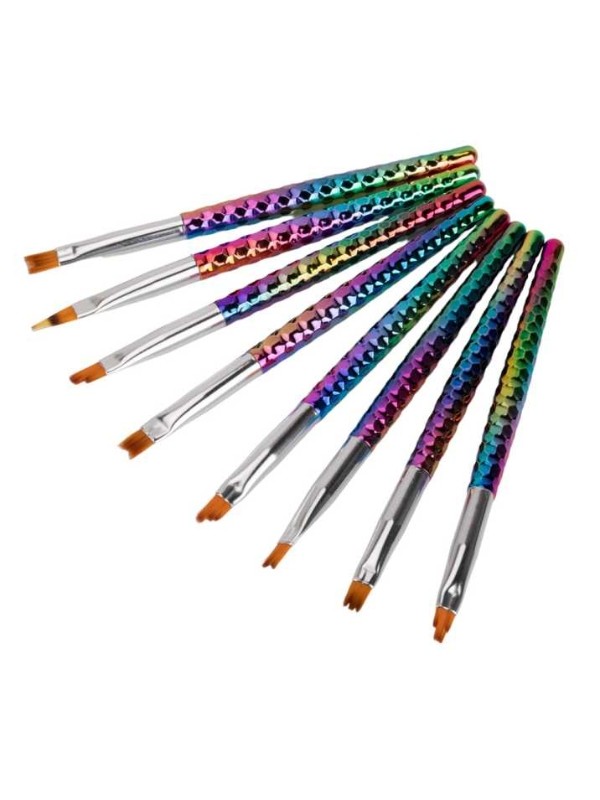 MollyLac Set of ombre and nail art brushes with a rainbow handle, 8 pieces