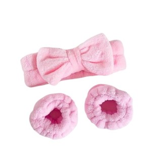 Spa-set: Haarband + 2 pluchen haarbanden Pink 1 set