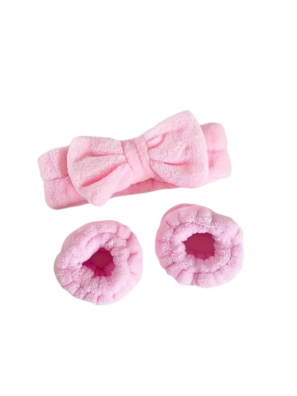 Spa-set: Haarband + 2 pluchen haarbanden Pink 1 set