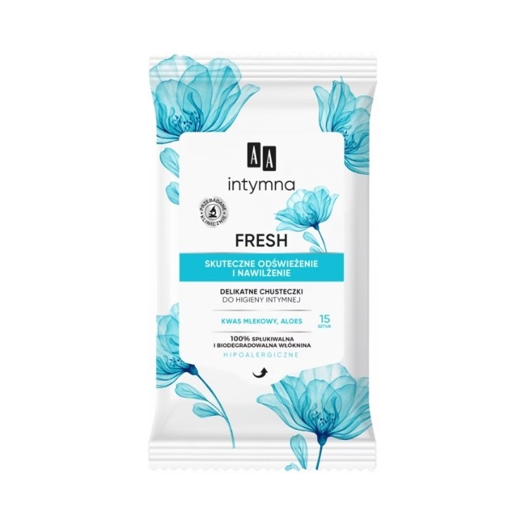 AA Fresh Delicate wipes for intimate hygiene, effective refreshment and moisturization, 15 pieces