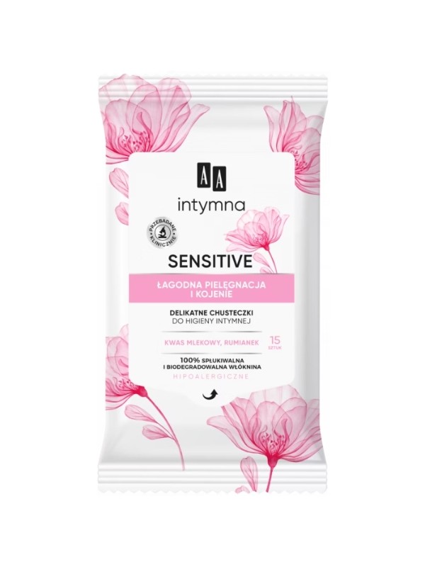 AA Sensitive Delicate doekjes voor intieme hygiëne, zachte verzorging en verzachtend, 15 stuks