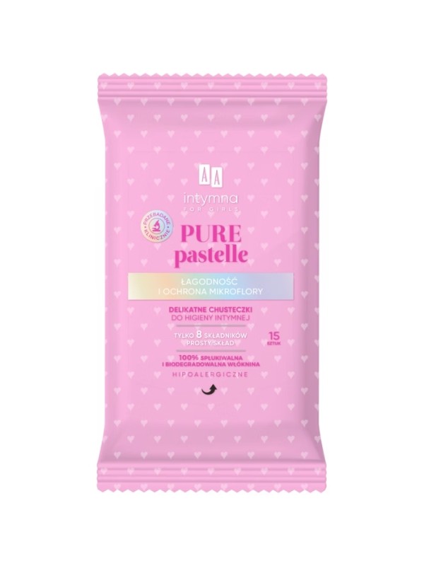 AA Pure Pastelle Delicate doekjes voor intieme hygiëne, zachtheid en bescherming van microflora, 15 stuks