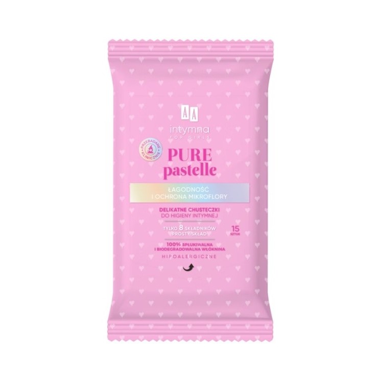 AA Pure Pastelle Delicate doekjes voor intieme hygiëne, zachtheid en bescherming van microflora, 15 stuks