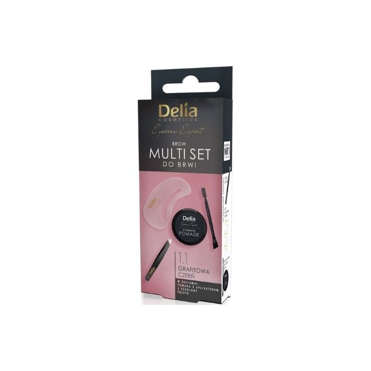 Delia Eyebrow Expert Multi Set für Augenbrauen. Set: Pinzette + 3 Schablonen + Pomade mit Applikator 1.1 Graphite Black