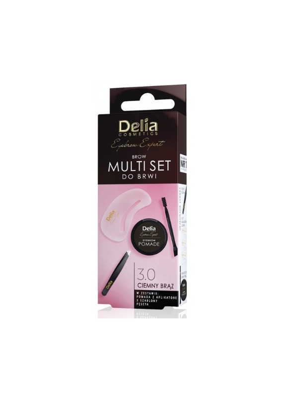 Delia Eyebrow Expert Multi Set for eyebrows Set: Tweezers + 3 Stencils + Pomade with applicator 3.0 Brown