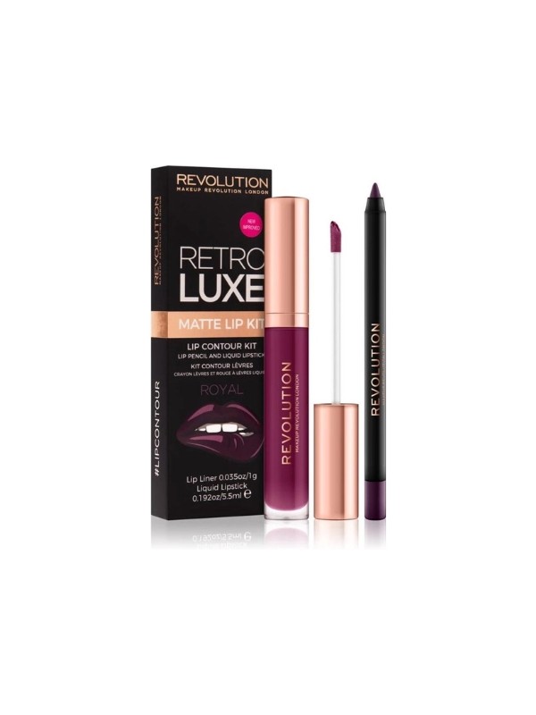 Makeup Revolution Retro Luxe Matte Kit Königliches Lippen-Make-up-Set: Lipgloss 5 ml + Lippenstift 1 g