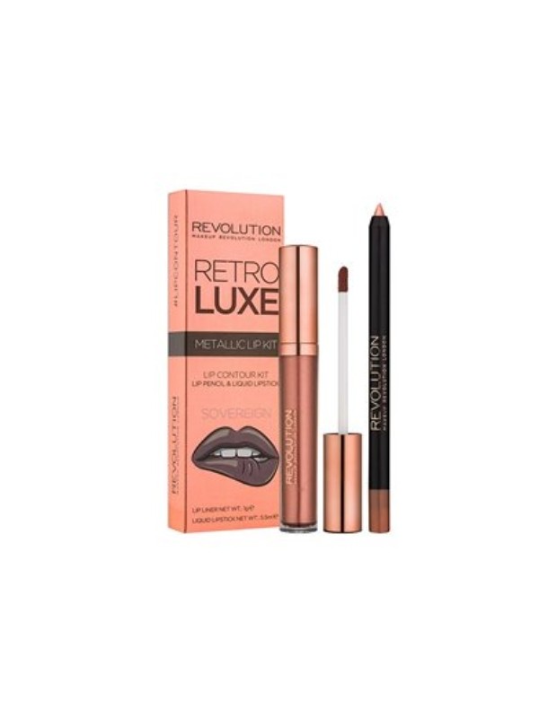 Revolution Retro Luxe Metallic Kit Sovereign lip makeup set: Lip gloss 5 ml + Lip pencil 1 g