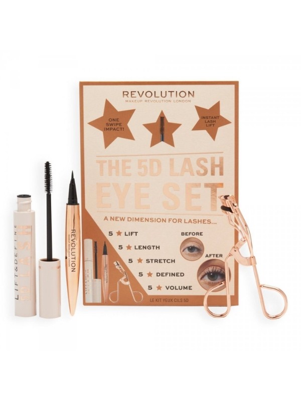 Makeup Revolution De 5D Lash Eye Set: Wimperkruller, Mascara en Eyeliner