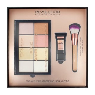 Makeup Revolution -Geschenkset: Highlighter-Lidschatten-Palette, Creme-Grundierung, Highlighter-Pinsel