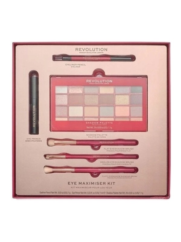 Revolution Eye Maximiser Kit Gift Set: Eyeshadow Palette, Eyeliner, Eyeshadow Primer and 3 Makeup Brushes