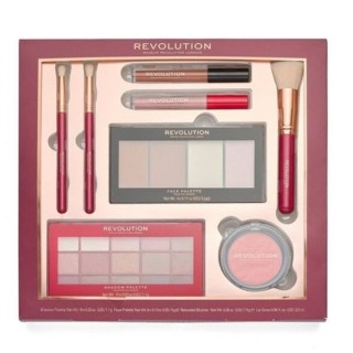 Revolution Reloaded Geschenkset: Lidschattenpalette, Gesichtspalette, Rouge, 2 Lipgloss und 3 Make-up-Pinsel