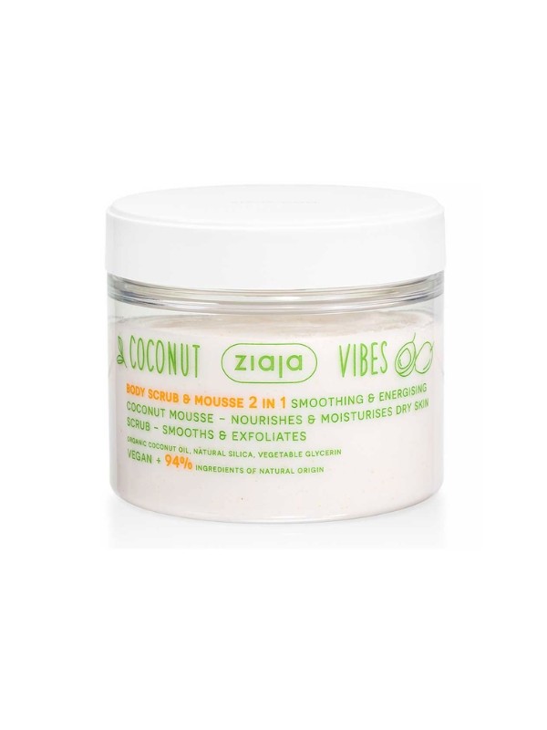 Ziaja Coconut Vibes 2in1 verzachtende en exfoliërende Peeling & bodymousse 270 ml