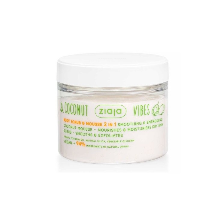 Ziaja Coconut Vibes 2in1 verzachtende en exfoliërende Peeling & bodymousse 270 ml