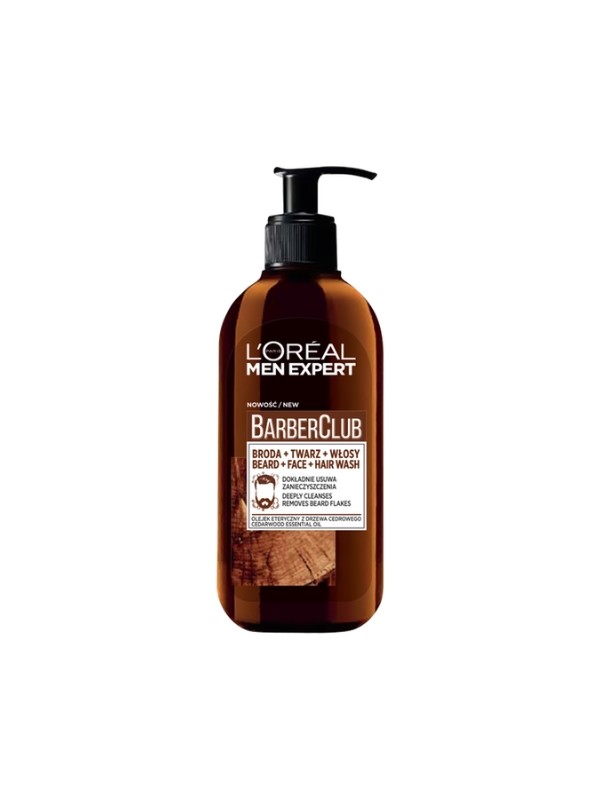 L'oreal Men Expert Barber Club hydraterende reinigingsgel voor het wassen van baard/gezicht en haar met cederhoutolie 250 ml