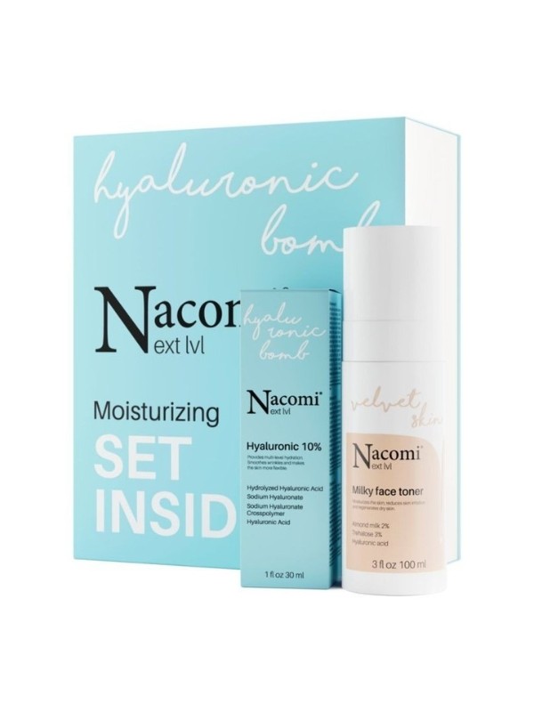 Nacomi Next Level Moisturizing Geschenkset Feuchtigkeitsspendendes Milchtonikum 100 ml + Serum Hyaluronsäure 10 % 30 ml