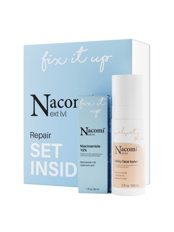 Nacomi Next Level Repair Gift Set Hydraterende melktonic 100 ml + Niacinamin Serum 15% 30 ml