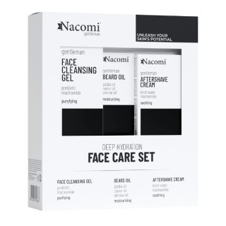 Nacomi Men Gesichtspflegeset Geschenkset für Männer Gesichtswaschgel 140 ml + Bartöl 40 ml + Aftershave-Creme 50