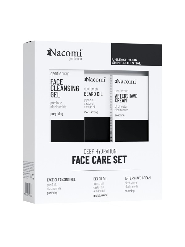 Nacomi Men Face Care Set Cadeauset voor mannen Gezichtswasgel 140 ml + Baardolie 40 ml + Aftershave crème 50