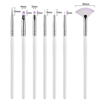 Brushes for acrylic gel, decorations white 7 element