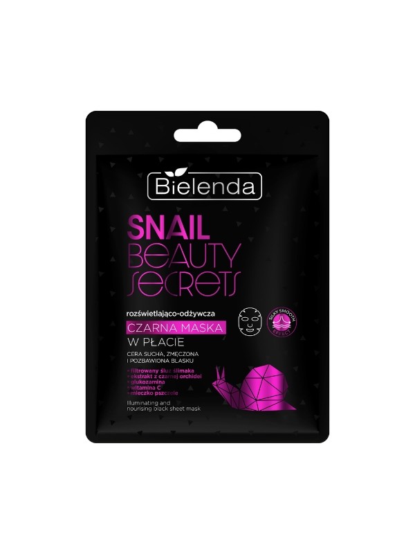 Bielenda SNAIL BEAUTY SECRETS Verhelderend en voedend zwart sheetmasker met gefilterd slakkenslijm 1 stuk