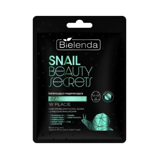 Bielenda SNAIL BEAUTY SECRETS Ausgleichende und regenerierende schwarze Tuchmaske mit gefiltertem Schneckenschleim, 1 Stück