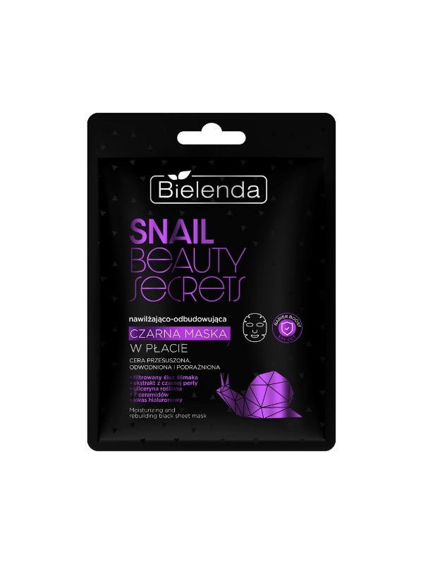 Bielenda SNAIL BEAUTY SECRETS Feuchtigkeitsspendende und aufbauende schwarze Blattmaske mit gefiltertem Schneckenschleim, 1 Stüc