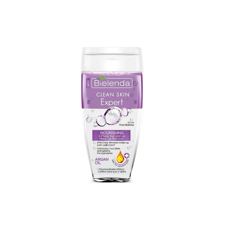 Bielenda Clean Skin Expert dwufazowy odżywczy Płyn do demakijażu oczu Olej Arganowy 150 ml