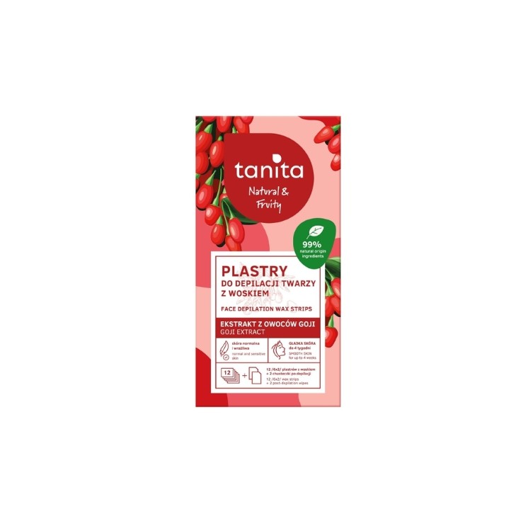 Tanita Natural&Fruity Plastry do depilacji twarzy z woskiem Goji 12 sztuk