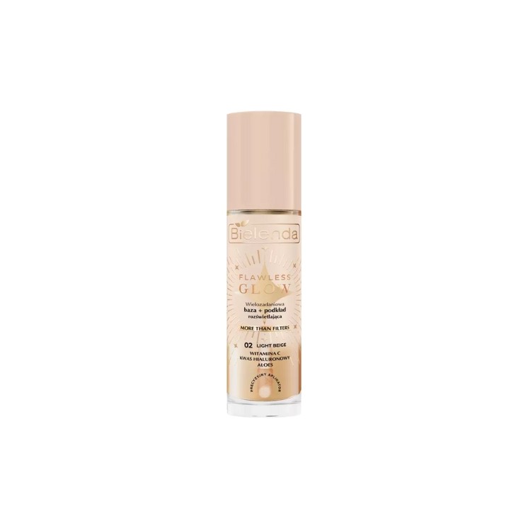 Bielenda FLAWLESS GLOW wielozadaniowa rozświetlająca Baza + podkład /02/ Light Beige 30 ml