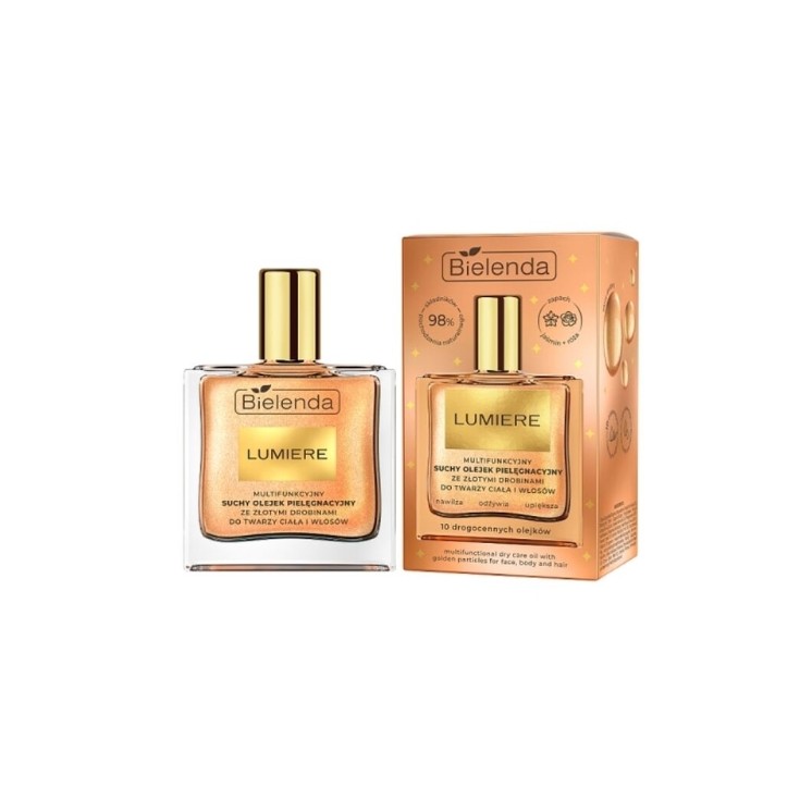 Bielenda Lumiere multifunctionele droge verzorgingsolie voor gezicht, lichaam en haar met gouddeeltjes 50 ml