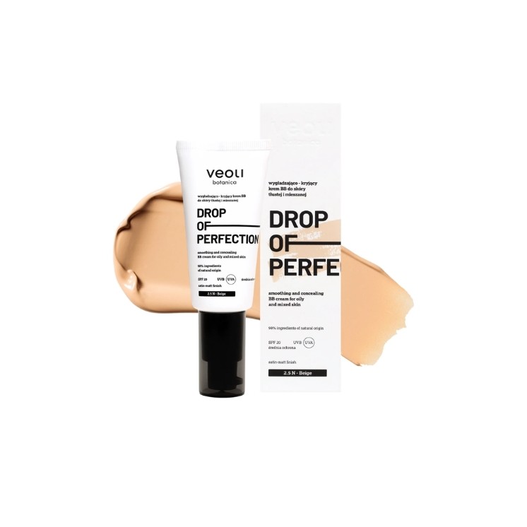 Veoli Botanica Drop of Perfection glättende und abdeckende BB-Creme für fettige und Mischhaut /2.5N/ Beige 30 ml