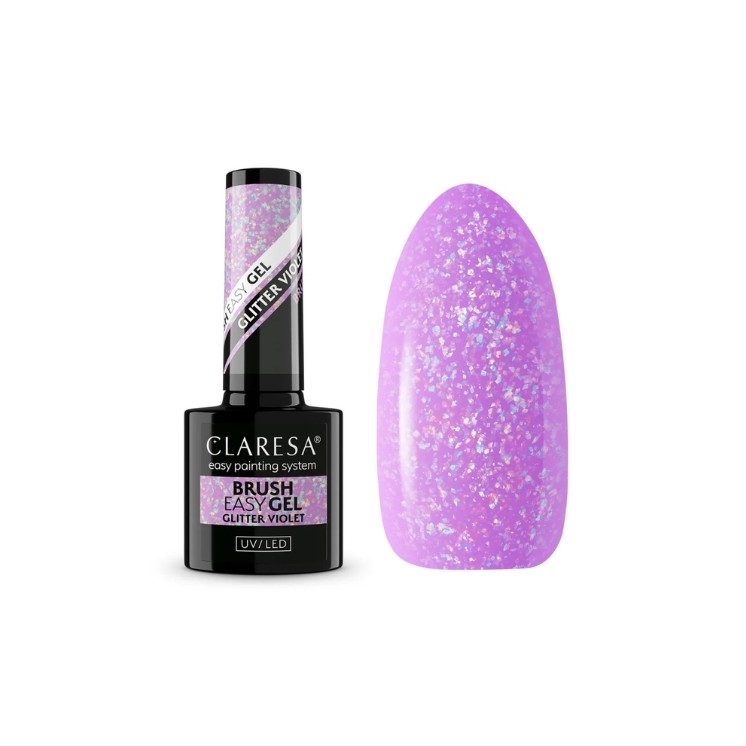 Claresa Brush Easy Gel Glitter Żel w buteleczce z pędzelkiem Violet  5 g