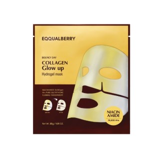 Eqqualberry Collagen Glow Up Hydrogel Mask, een verhelderend collageen gezichtsmasker van 30 g.