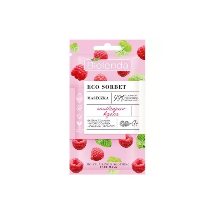 Bielenda ECO SORBET Feuchtigkeitsspendende und beruhigende Gesichtsmaske mit Himbeere 8 g
