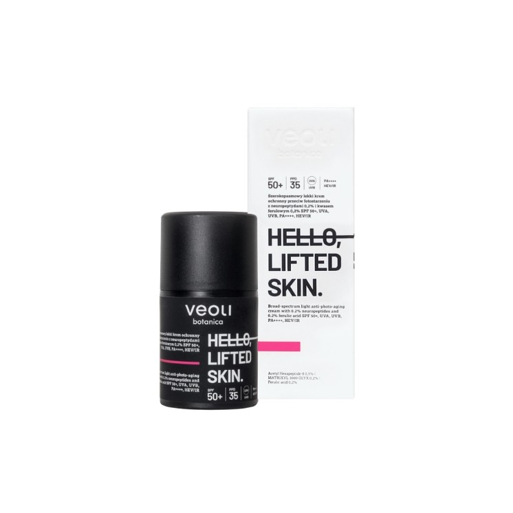 Veoli Botanica Hello , Lifted Skin Light Protective Cream Against Photoaging SPF50 + met 0,2 2% neuropeptiden 50 ml