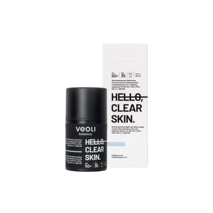 Veoli Botanica Hello , lichte beschermende crème Clear Skin tegen huidveroudering door zonlicht SPF50 + met 5 % prebiotica 50 ml